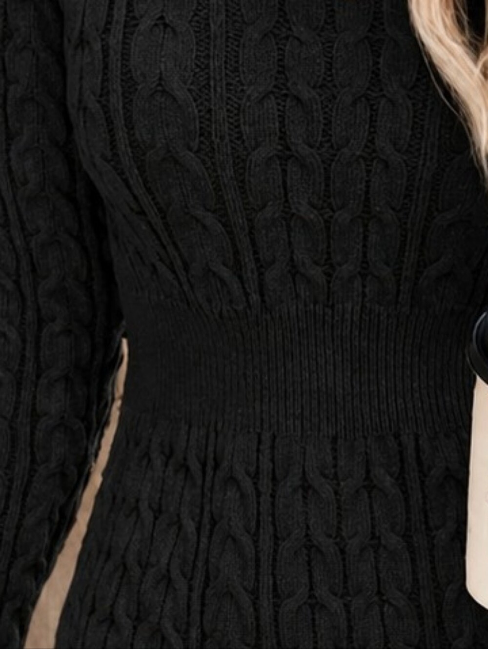 Ribbed Sleeve Black Sweater